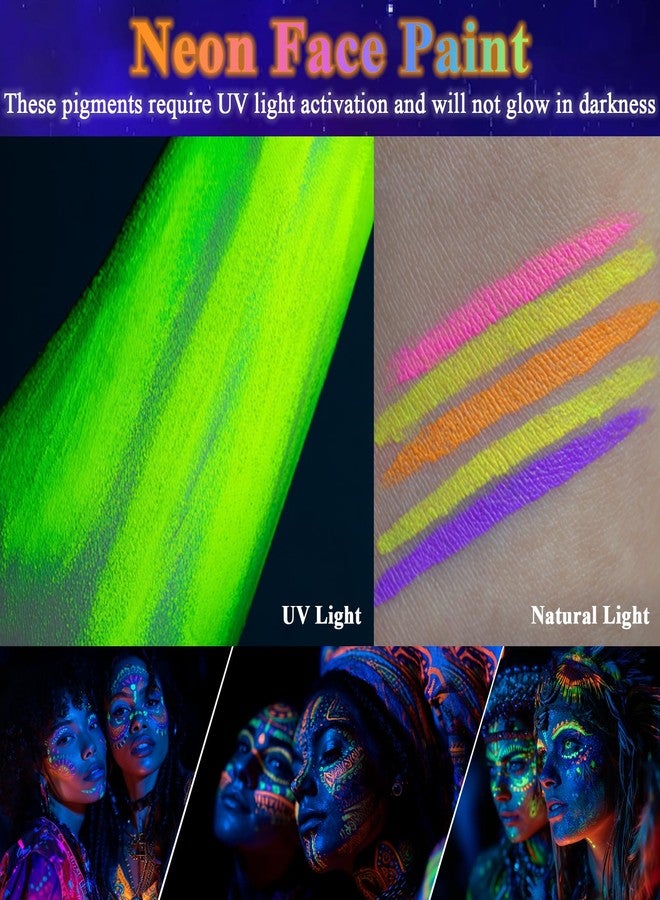 BRIMFULITE Glow in the UV Light Paint, Non-Toxic Neon Face Paint, Washable & Compact Glow Face Paint for Halloween, Cosplay, Party 12 PCS - Image 3